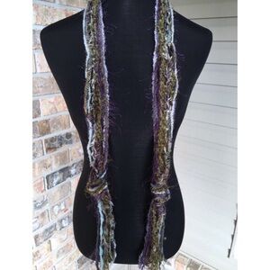 HANDMADE Necklace Scarf Lagoon Boho Fringe Eyelash Yarn Batik Fabric